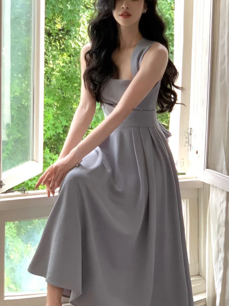 Joskka Midi Dress Women Elegant Summer  New Fashion Evening Party Ladies Slim Vintage Design Korean Dresses Female Clothes Chic - Deanwangkt