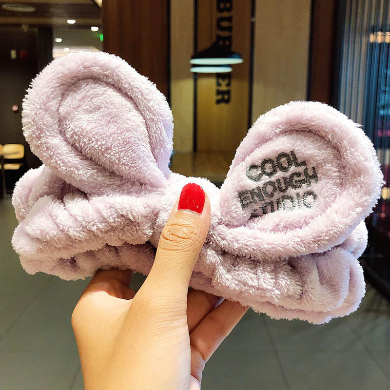 Wash Face Hair Holder Hairbands Soft Warm Coral Fleece Bow Animal Ears Headband For Women Girls Turban Fashion Hair Accessories - Deanwangkt