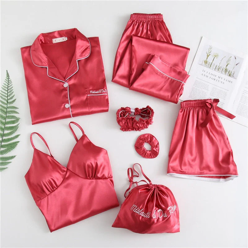 deanwangkt Pajamas Set Women Summer Sexy Flower Pyjamas Sexy Female Long Sleeve Shirt Pants Handwork Stitch Lingerie Striped Mom Sleepwear - Deanwangkt