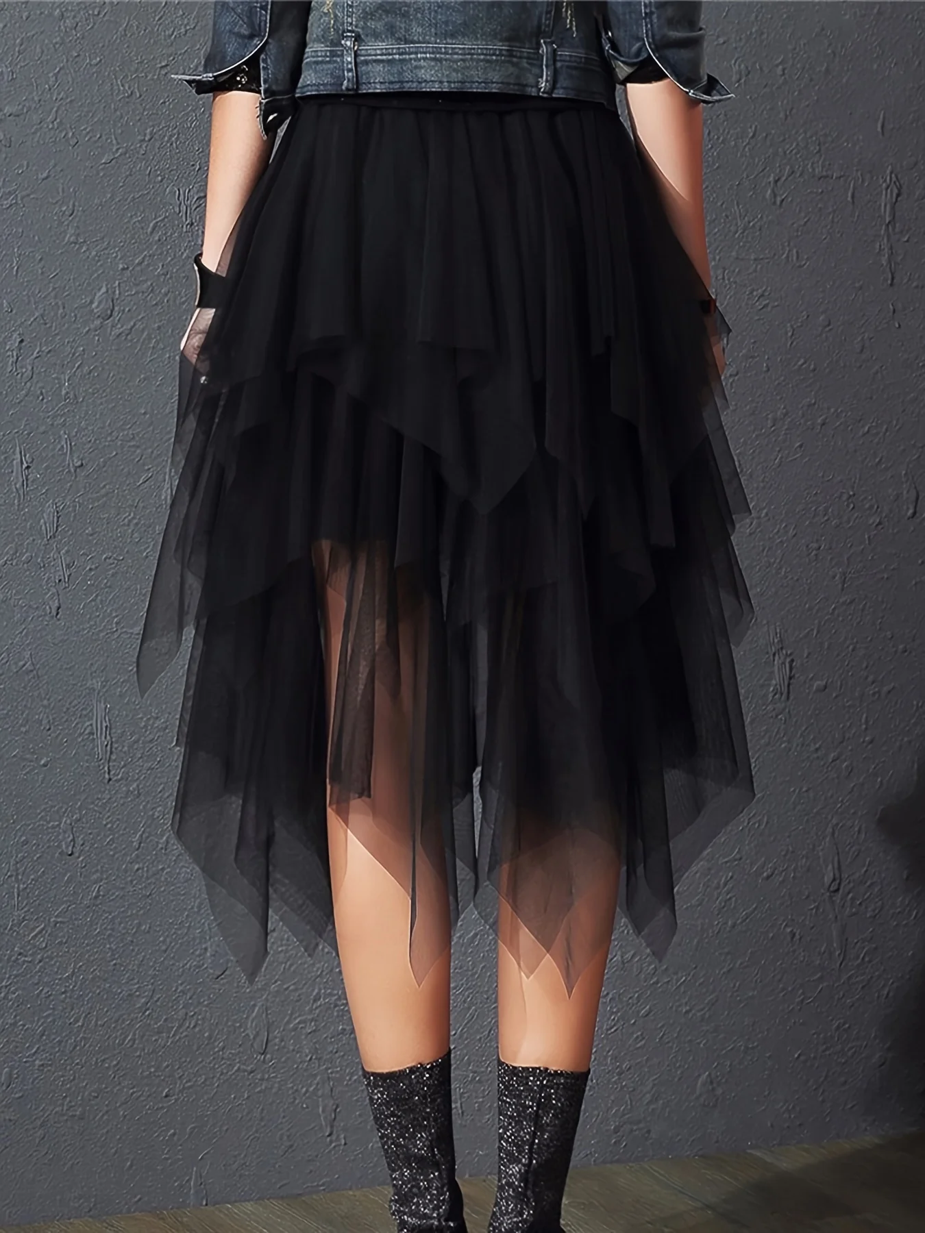 Hanky Hem Lace Tiered Skirt, High Waist Mid Calf Skirt For Spring & Summer, Women's Clothing - Deanwangkt