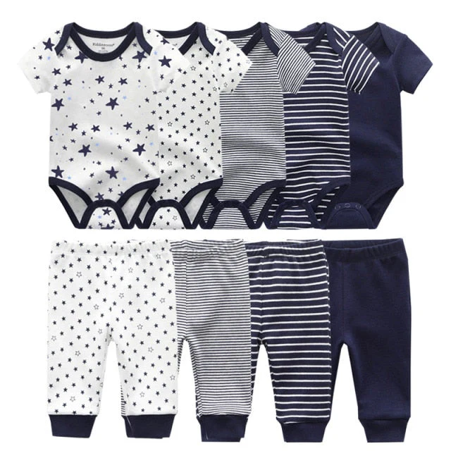 6/9PCS Baby Girl Clothes Newborn Unisex Solid Bodysuits+Pants Cotton Baby Boy Clothes Short Sleeve Girls Baby Clothing Cartoon - Deanwangkt