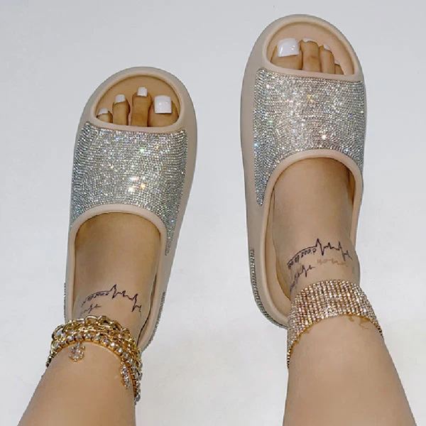 deanwangkt - Apricot Casual Daily Living Patchwork Rhinestone Round Comfortable Shoes - Deanwangkt