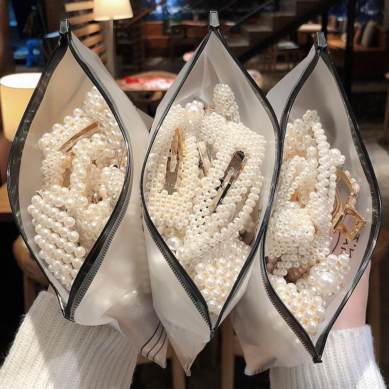 3/4/5pcs/Set Women Girls Elegant Full Pearls Geometric Hair Clips Sweet Hair Ornament Hairpin Barrette Headband Hair Accessories - Deanwangkt