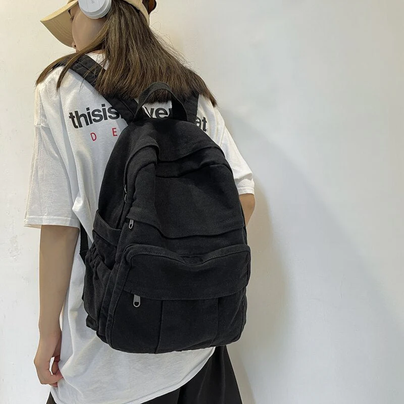 Back To School Student Shoulders Large Capacity Khaki Backpack Fashion Canvas Backpacks Female College Teen Computer Bag mochila - Deanwangkt