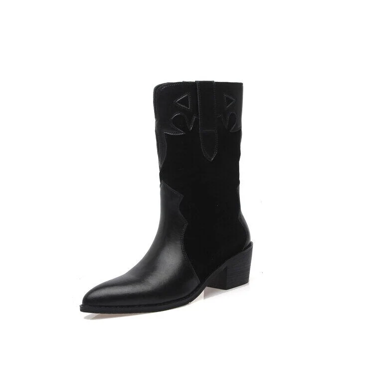 deanwangkt  Autumn Shoes   NEW Autumn Fashion Women Boots Pointed Toe Chunky Heel Shoes Women Genuine Leather Boots Women Black Western Boots Cowboy Boots - Deanwangkt