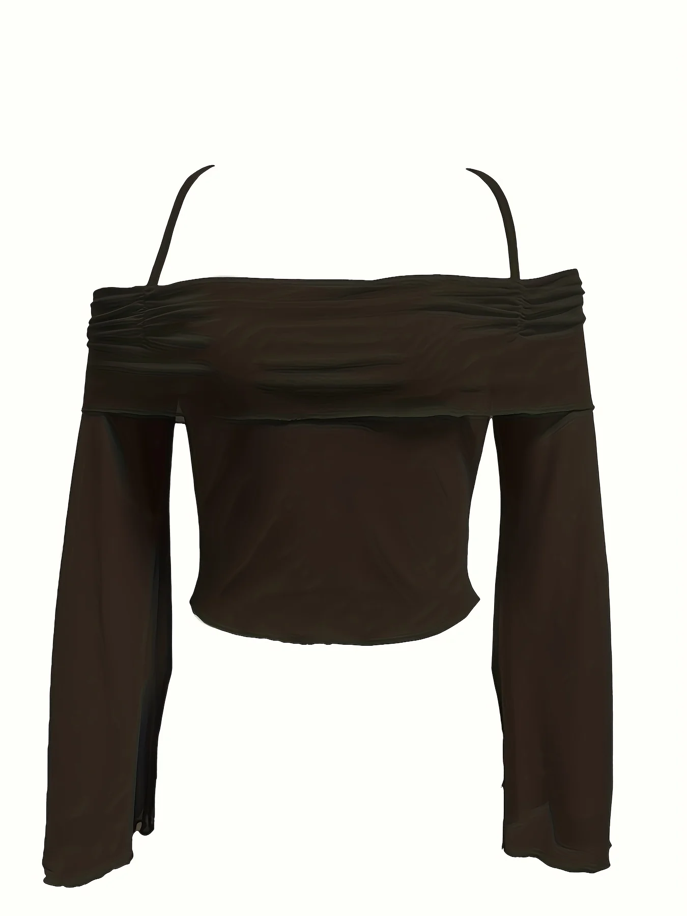 Solid Flared Sleeve Blouse, Casual Halter Neck Ruched Blouse, Women's Clothing - Deanwangkt