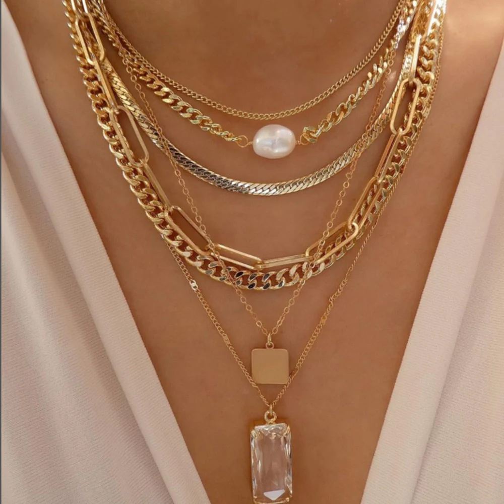 deanwangkt Bohemia Multilayer Moon Gold Pendant Necklaces For Women Rose Flower Choker Necklace  Fashion Jewelry Party Gift - Deanwangkt