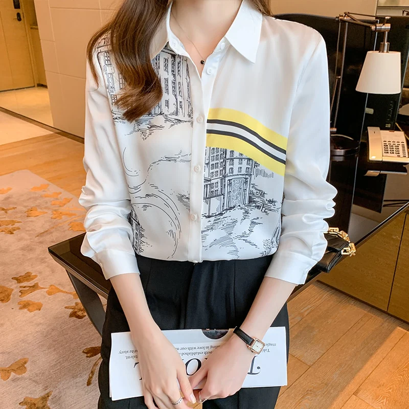 deanwangkt printing ladies shirts Women's chiffon Blouses  Spring Autumn Long Sleeve Shirts Tops Blusas Mujer - Deanwangkt