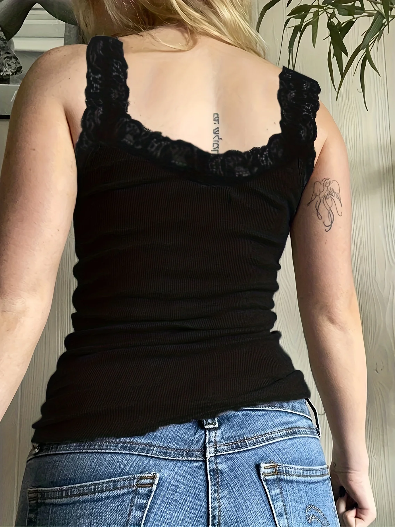 deanwangkt Solid Lace Trim Top, Y2K Sleeveless Tank Top, Women's Clothing - Deanwangkt