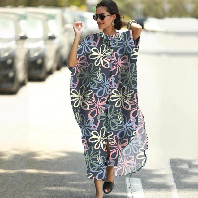 Cover-ups  Kaftan Beach Print SnakeSkin Swimsuit cover up Kimono Plage Beach Robe Femme Long Dress Sarong Dress Beachwear - Deanwangkt