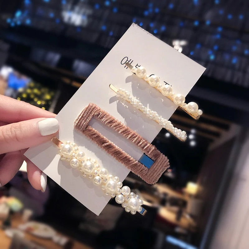 3/4/5pcs/Set Women Girls Elegant Full Pearls Geometric Hair Clips Sweet Hair Ornament Hairpin Barrette Headband Hair Accessories - Deanwangkt