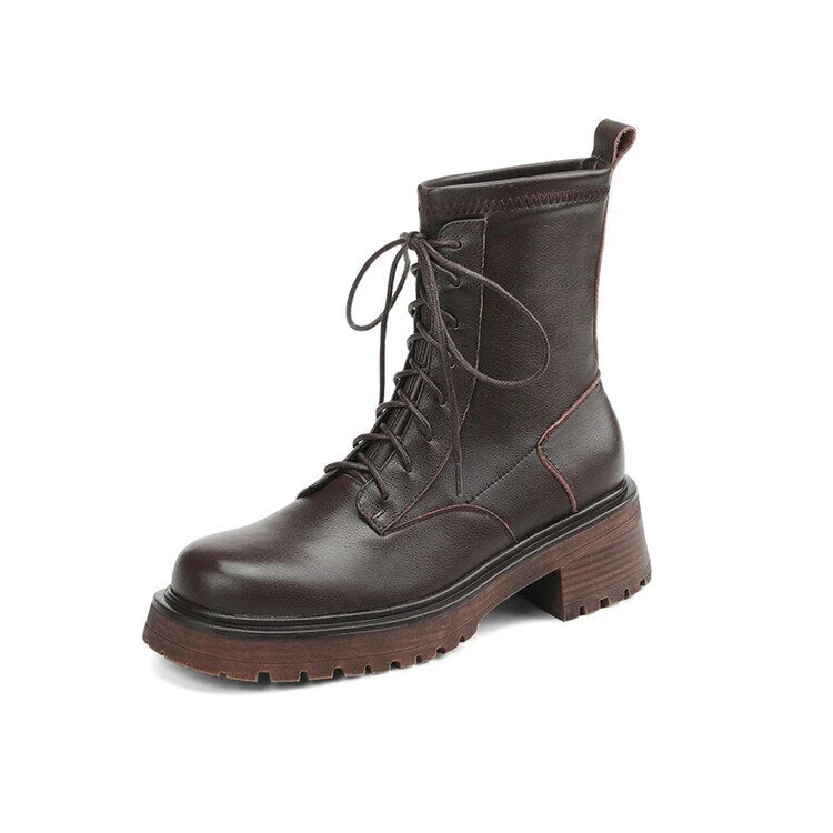 deanwangkt Autumn Boots     NEW Fall Shoes Women Stretch Fabric Split Leather Boots Round Toe Chunky Heel Boots for Women Platform Boots Women Modern Boots - Deanwangkt