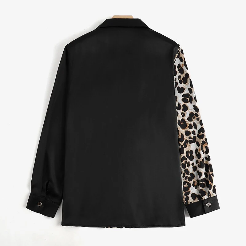 deanwangkt ZANZEA Autumn Women Full Sleeve Blouse Blusa Leopard stitching Lapel Chemise Bohemian Fashion Elegant Work OL Party Retro Tops - Deanwangkt