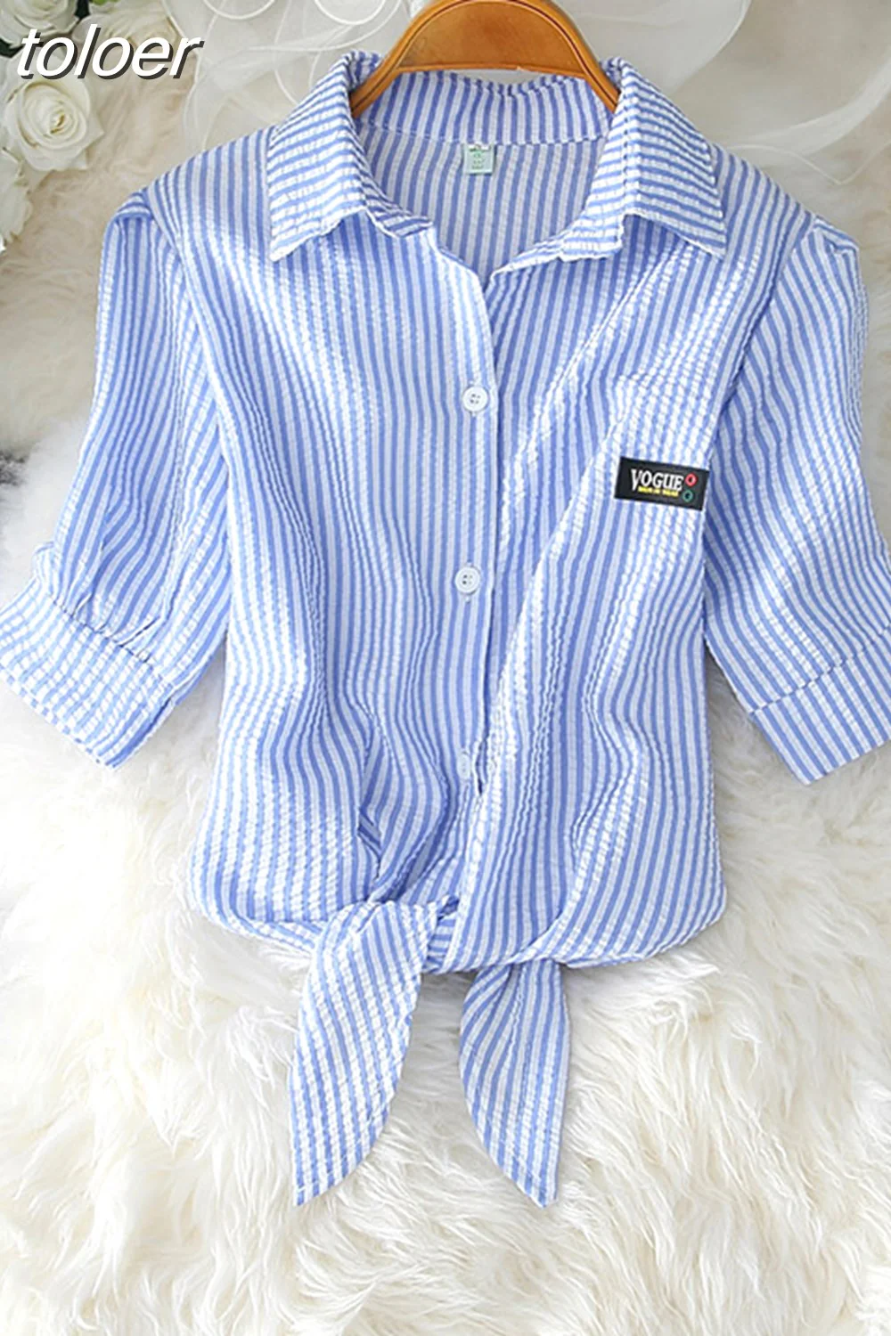 deanwangkt Summer Basic Blouses Women Solid Oversized Women Shirt Buttoned Up Shirt Top Tied Waist Elegant Women Tunics Tops 19870 - Deanwangkt