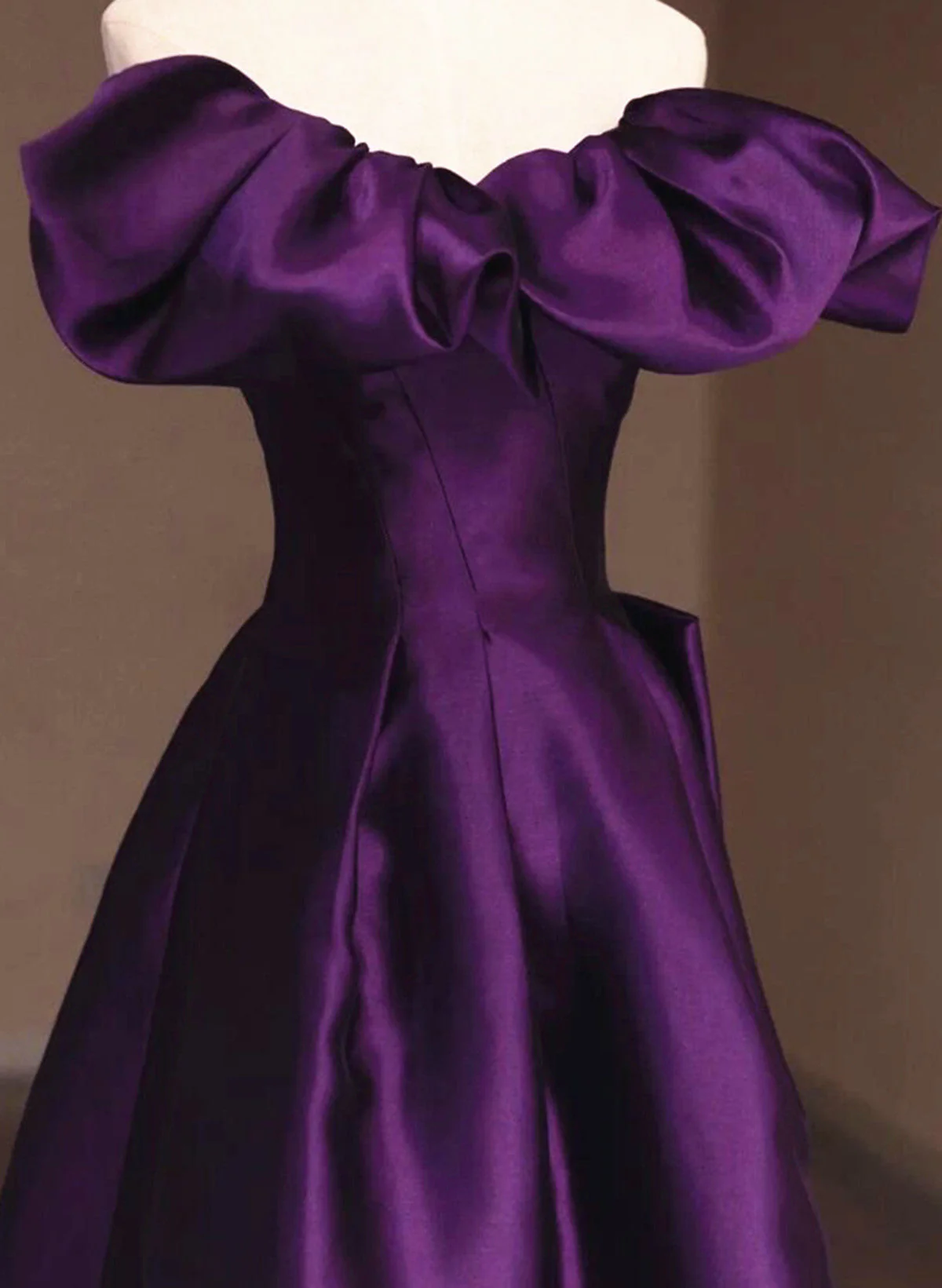 Solvbao Dark Purple Satin Off Shoulder Long Prom Dress, Purple Satin Evening Dress - Deanwangkt