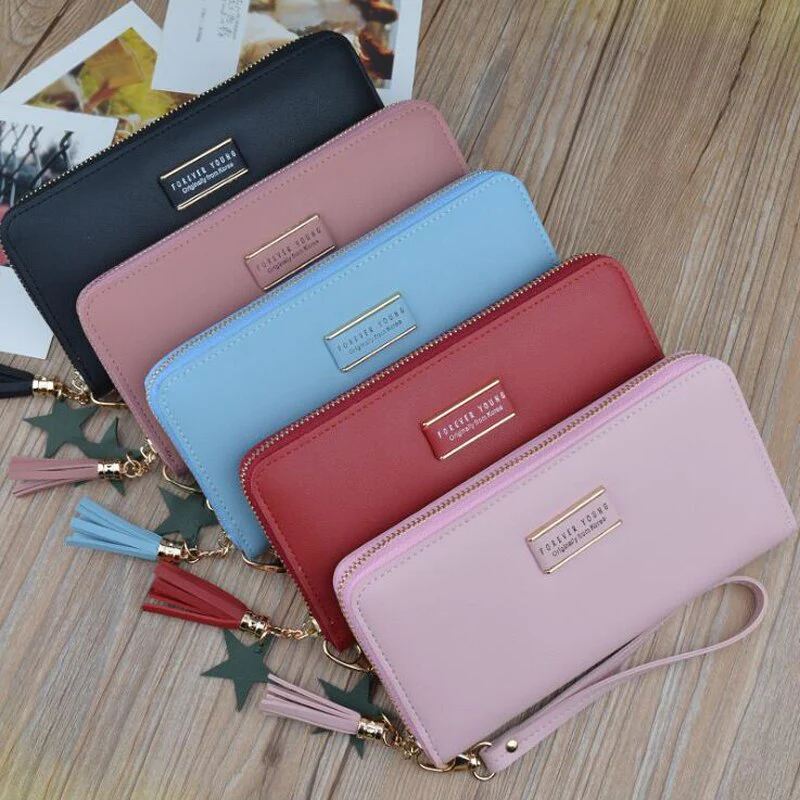 deanwangkt  BACK TO COLLEGE    Designer Brand Clutch Wallet Large Capacity Card Holder Money Bag Female Purse Ladies Tassel Wristband Carteira - Deanwangkt