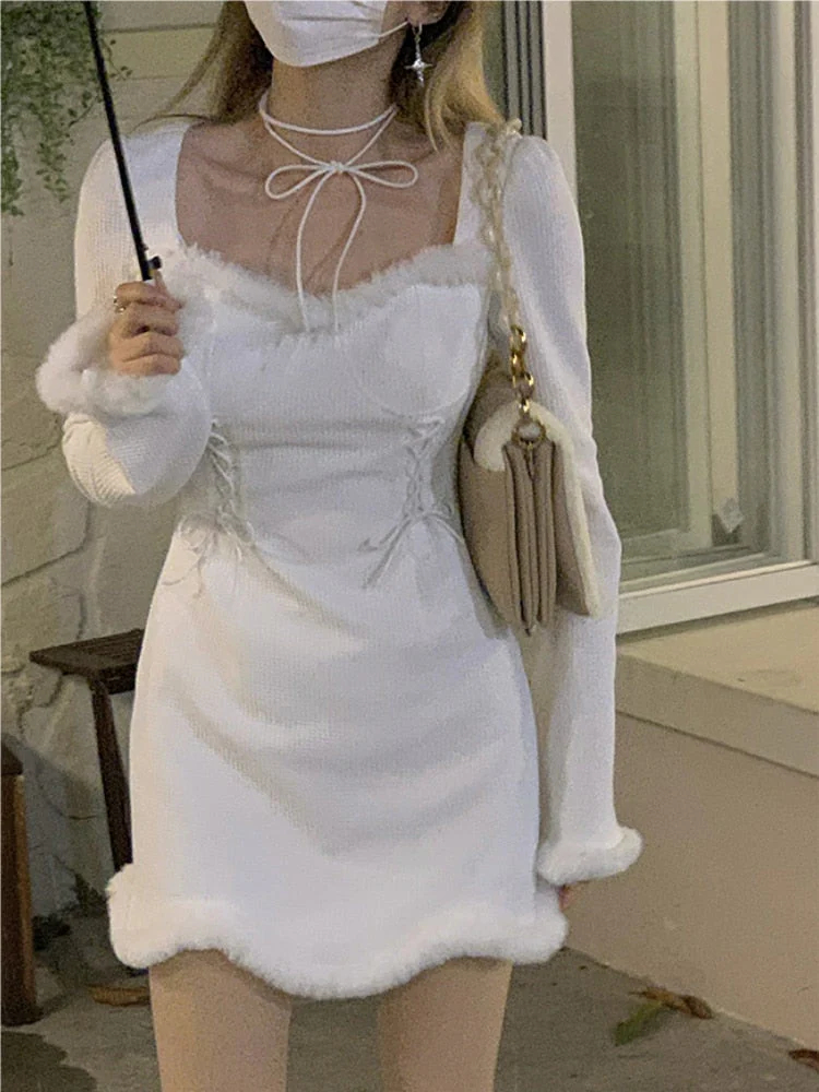 deanwangkt  Winter Sweet Christmas Dress Women Red Kawaii Lolita Party Mini Dresses Warm Korean Night Dresses Ladies Festival Clothing - Deanwangkt