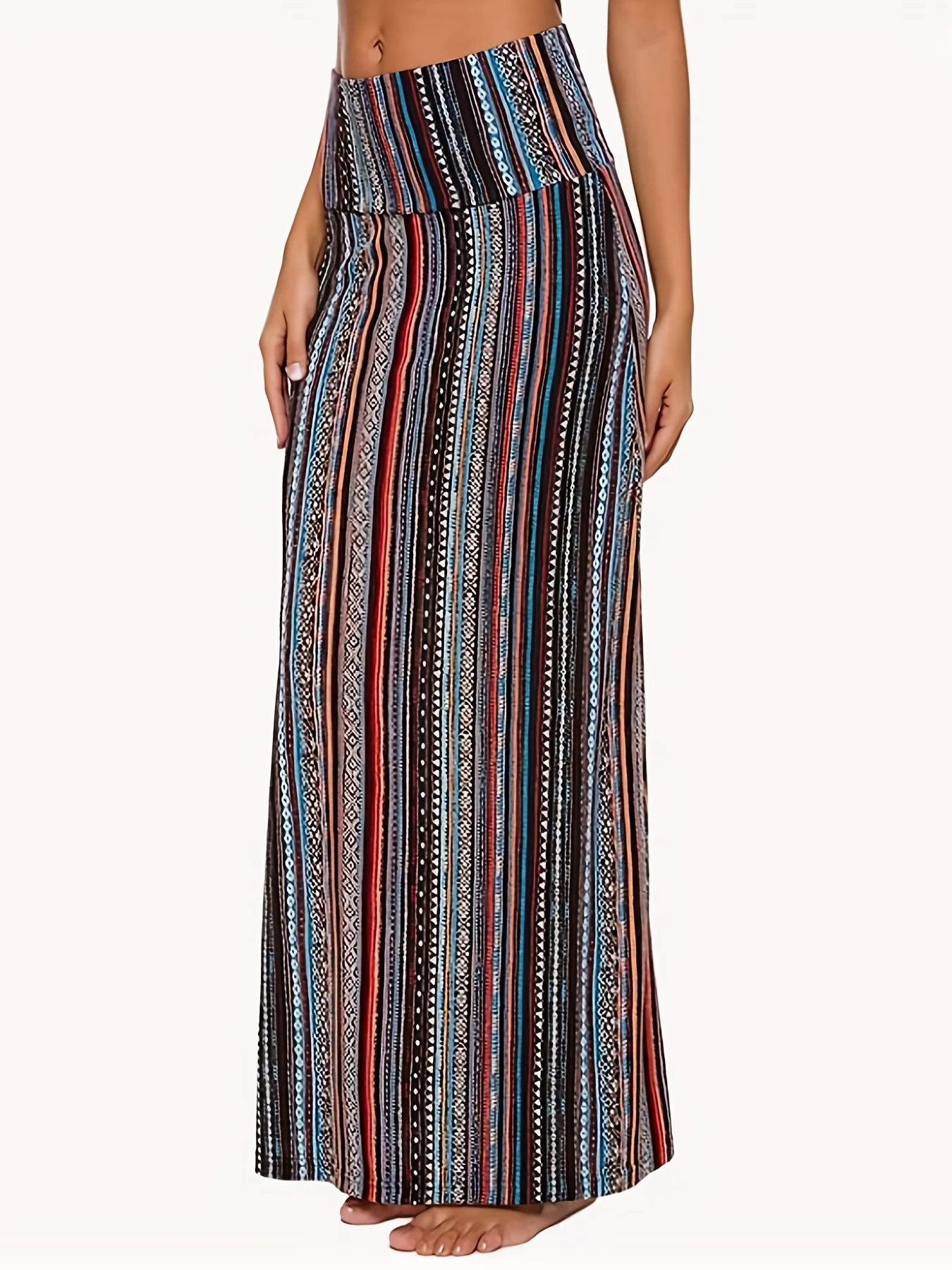 deanwangkt-1 All Over Print High Waist Skirt, Casual Maxi Skirt For Spring & Fall, Women's Clothing - Deanwangkt