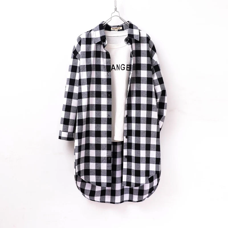 deanwangkt New  Button Down Shirt for Women Plus Size Cotton Long Plaid Flannel Shirt Korean Full Sleeve Casual Loose Blouse - Deanwangkt
