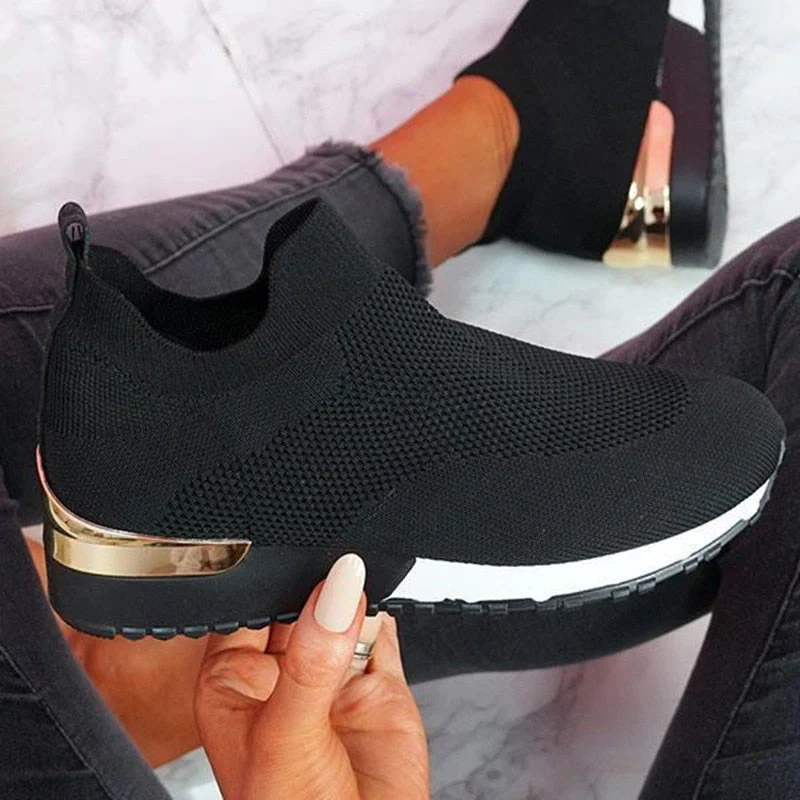 deanwangkt New Spring Knitting Socks Shoes Women  Mesh Breathable Platform Sneakers Slip On Flat Casual Loafers Ladies Vulcanized Shoes - Deanwangkt