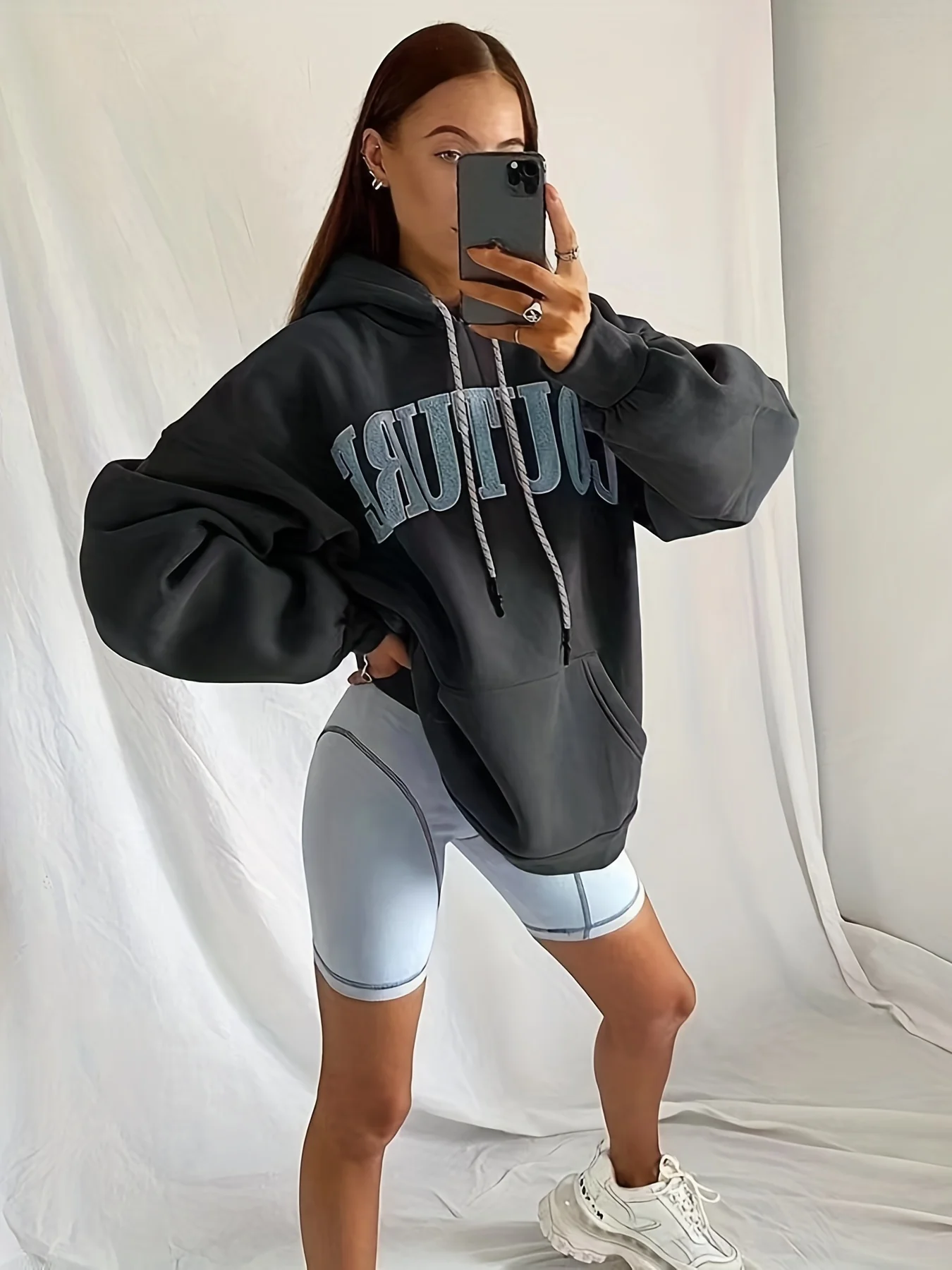 Letter Print Kangaroo Pocket Hoodie, Casual Long Sleeve Drawstring Hoodies Sweatshirt, Women's Clothing - Deanwangkt