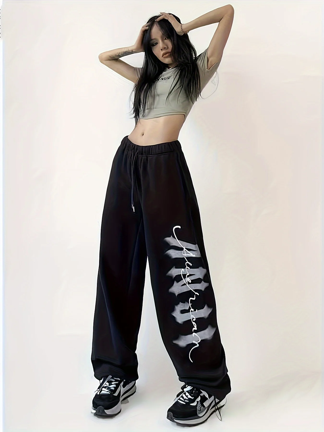 deanwangkt-1  Drawstring Elastic Waist Sporty Jogging Pants, Loose Fit Slight Stretch Sports Sweatpant, Women's Athleisure - Deanwangkt