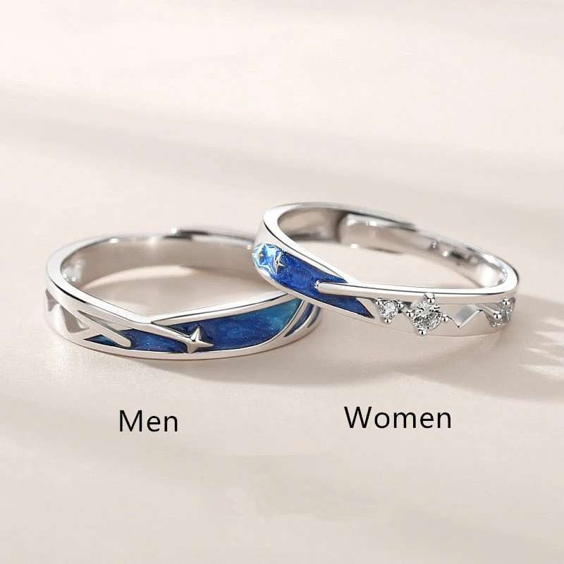 DEANWANGKT Sterling Silver Angel And Devil Couple Rings Wing Feather Opening Rings For Women Men Lovers Party Jewelry - Deanwangkt