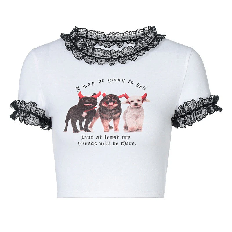 Graphic T Shirts Y2K Top Women Fairy Grunge Short Sleeve T-Shirts Slim Anime Crop Top Streetwear O Neck Tees 90s E-Girl Clothes - Deanwangkt