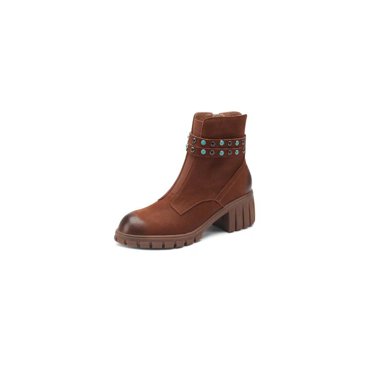 deanwangkt Autumn Boots    Fashion Women Boots Round Toe Thick Heel Women Shoes Genuine Leather Boots for Women New Fall Shoes Women Ankle Boots Women - Deanwangkt