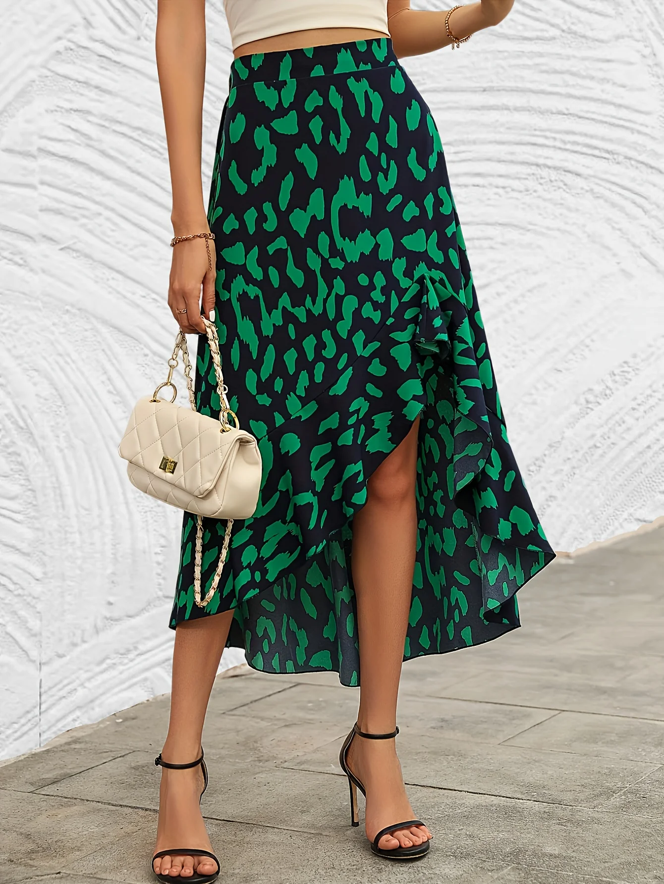 deanwangkt-1 All Over Print High Waist Skirt, Elegant Asymmetrical Hem Skirt, Women's Clothing - Deanwangkt