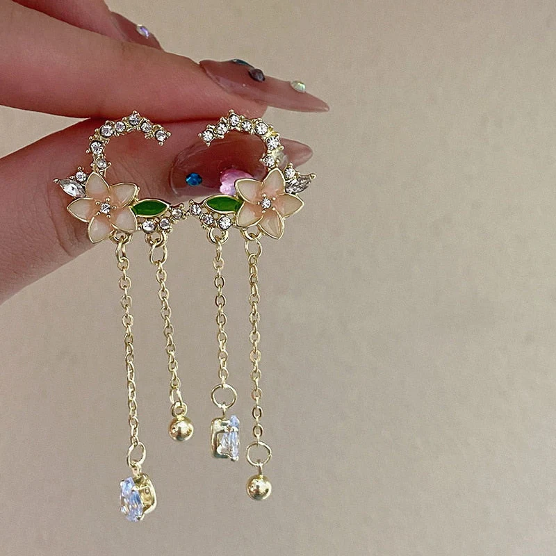 Korean Exquisite Planet Moon Butterfly Tassel Earrings for Women Sparkling Crystal Asymmetrical Drop Earrings Girl Party Jewelry - Deanwangkt