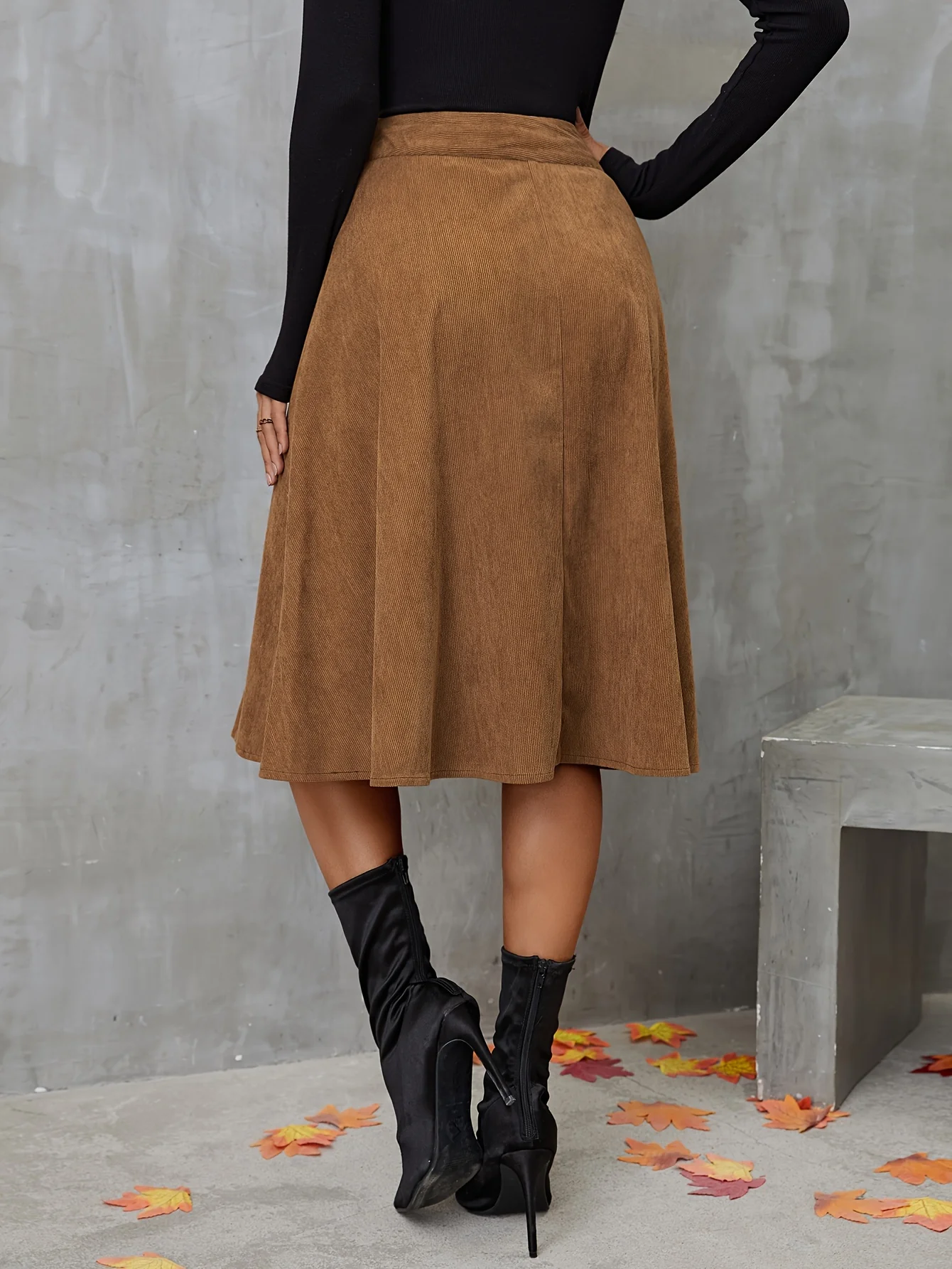 Single Breasted High Waist Skirt, Elegant Aline Swing Skirt For Spring & Fall, Women's Clothing - Deanwangkt