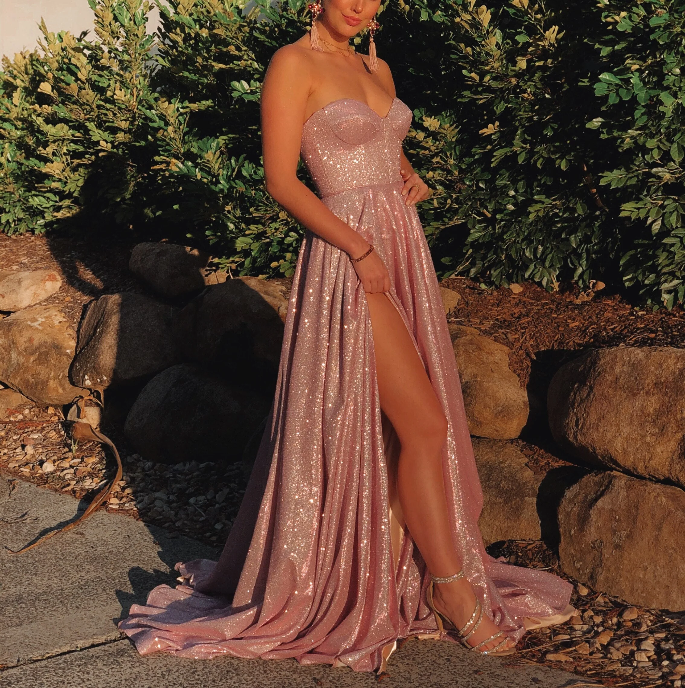 Sweetheart Glittery Prom Dresses with Pockets  Side Split Sequins Vestidos De Noite Evening Vestidos De Fiesta Suknie Wieczo - Deanwangkt