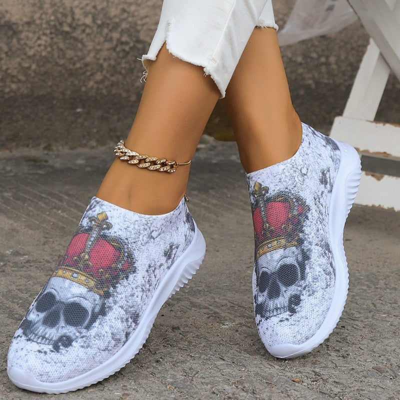 deanwangkt - Halloween White Casual Patchwork Printing Round Comfortable Shoes - Deanwangkt