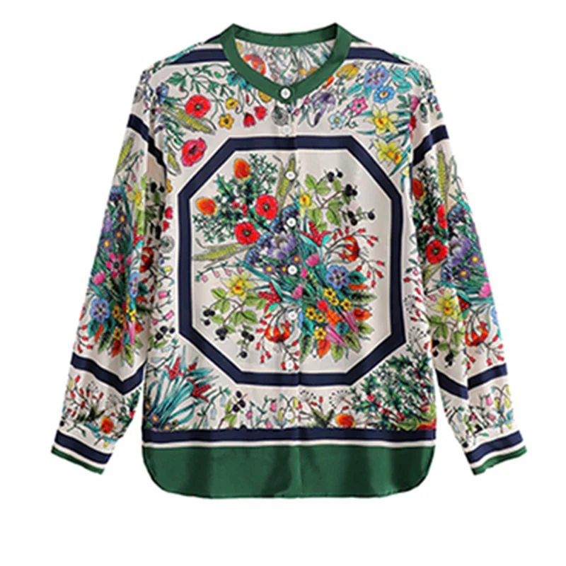 deanwangkt flower print shirts women's blouses  Spring summer long sleeve Blouse Female Tops Blusas Mujer - Deanwangkt