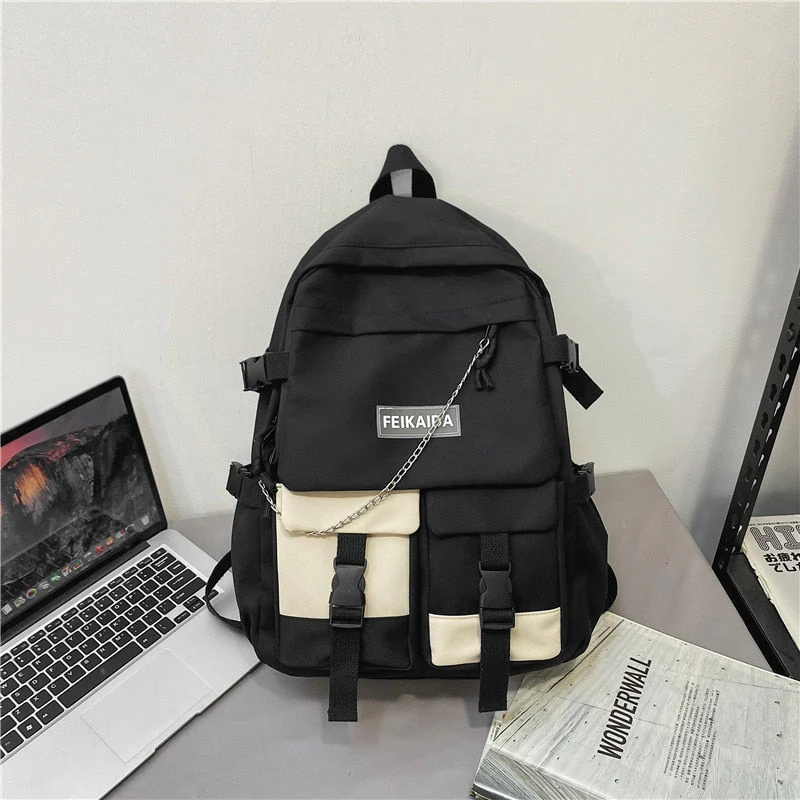deanwangkt Fashion Women Backpack Cute School Bag for Teenagers Girls Boys Mochila Kawaii Cotton Black Lady Travel Rucksack - Deanwangkt