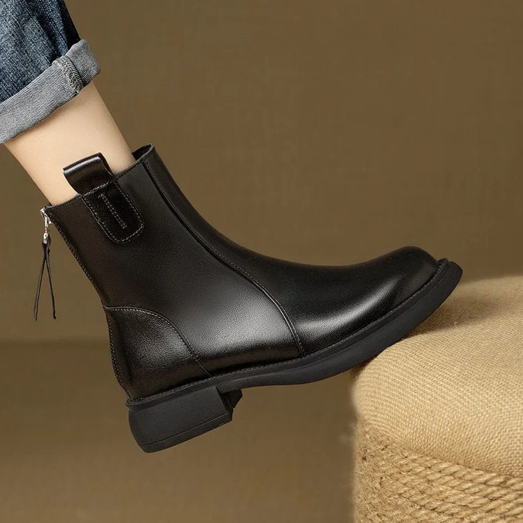 deanwangkt Round Toe Fashion Comfort Boots Shoes Zipper Winter Footwear Boots - Women's Ankle Rubber Women's Autumn Roman Thermal Boots - Deanwangkt