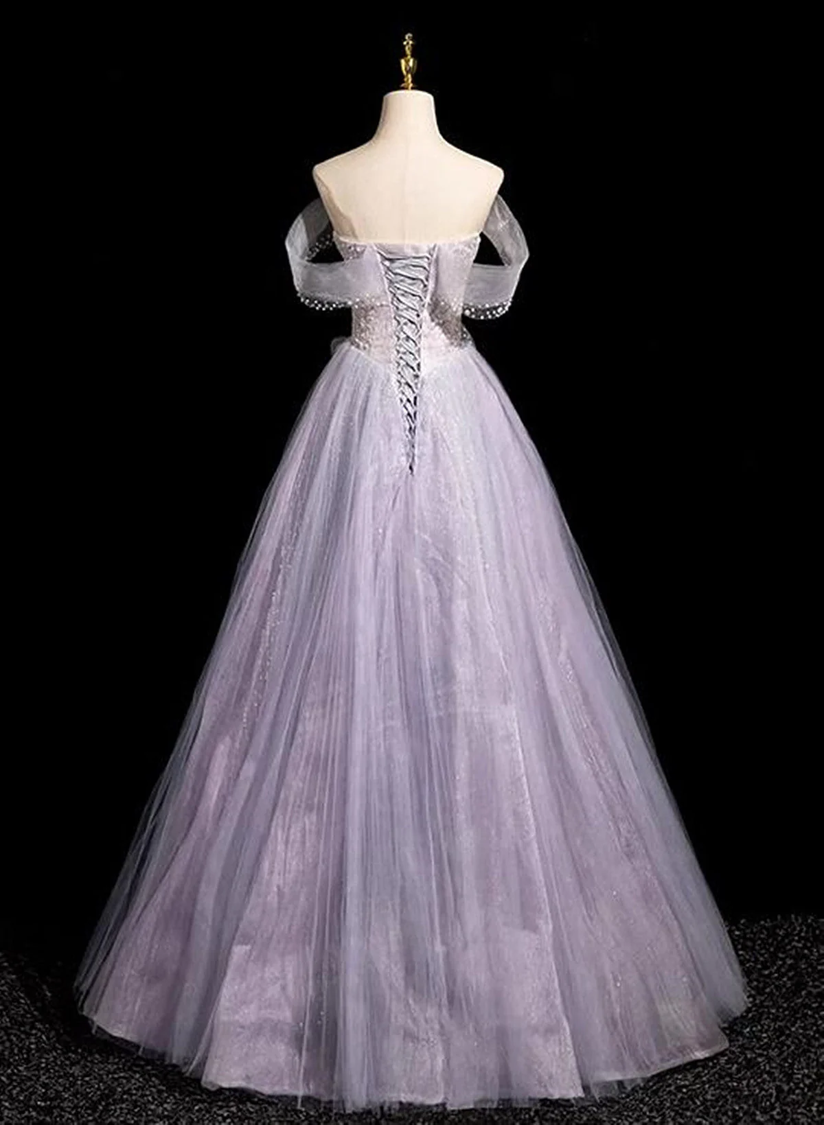 Solvbao Light Purple Off Shoulder Tulle Long Party Dress, A-line Light Purple Prom Dress - Deanwangkt