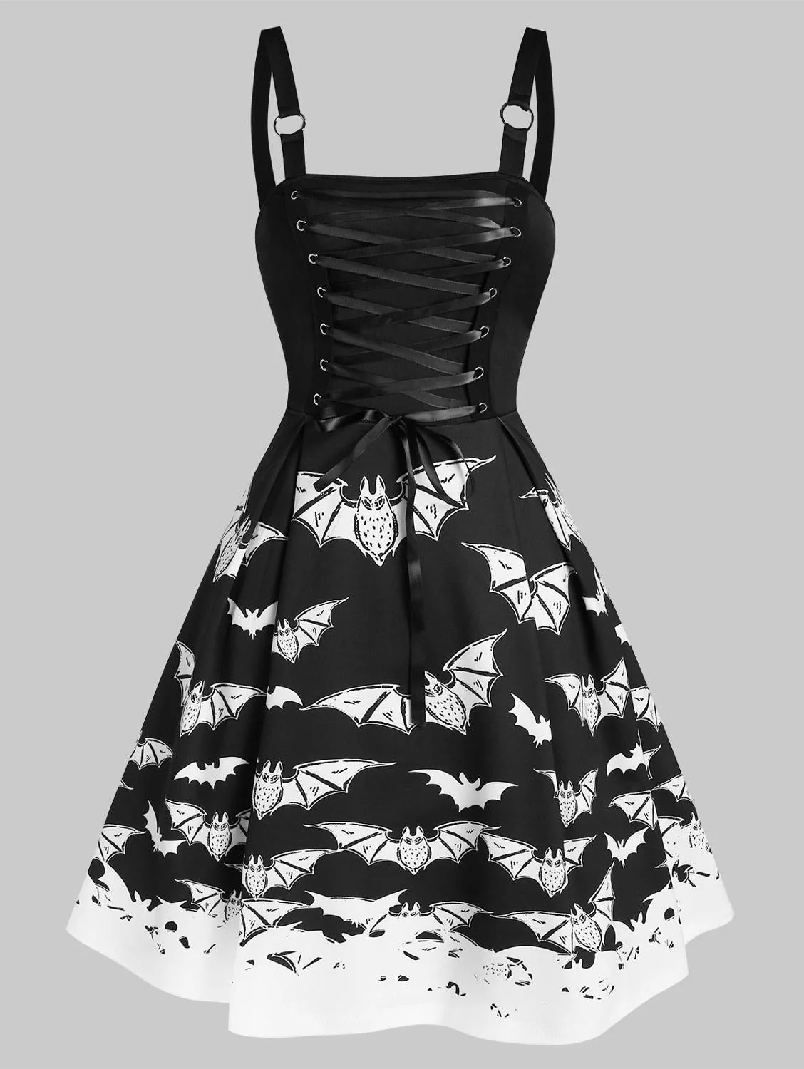 deanwangkt   Plus Size Halloween Dress Lace Up Bat Print Mini Cami Dress Sleeveless Women Sexy Party Dress High Waist Casual Vestidos - Deanwangkt