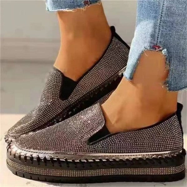deanwangkt - Silver Casual Patchwork Rhinestone Round Comfortable Out Door Flats Shoes - Deanwangkt