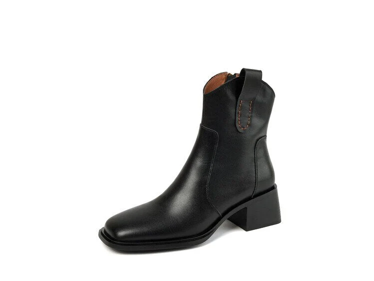 deanwangkt  fashion inspo   Autumn Women Boots Square Toe Chunky Heel Boots for Women Genuine leather Shoes Women Retro Black Ankle Boots Winter Shoes Women - Deanwangkt