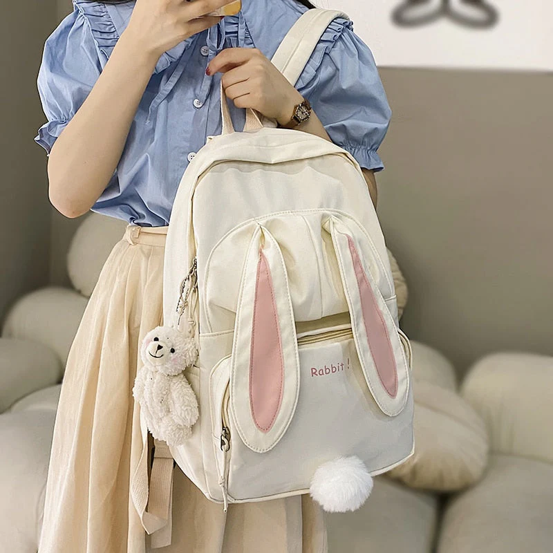 deanwangkt  Cute Rabbit Young Girl School Backpack Female Large Capacity Kawaii Back Pack Mochila Pink Women Bagpack Nylon Cartoon Schoolbag - Deanwangkt