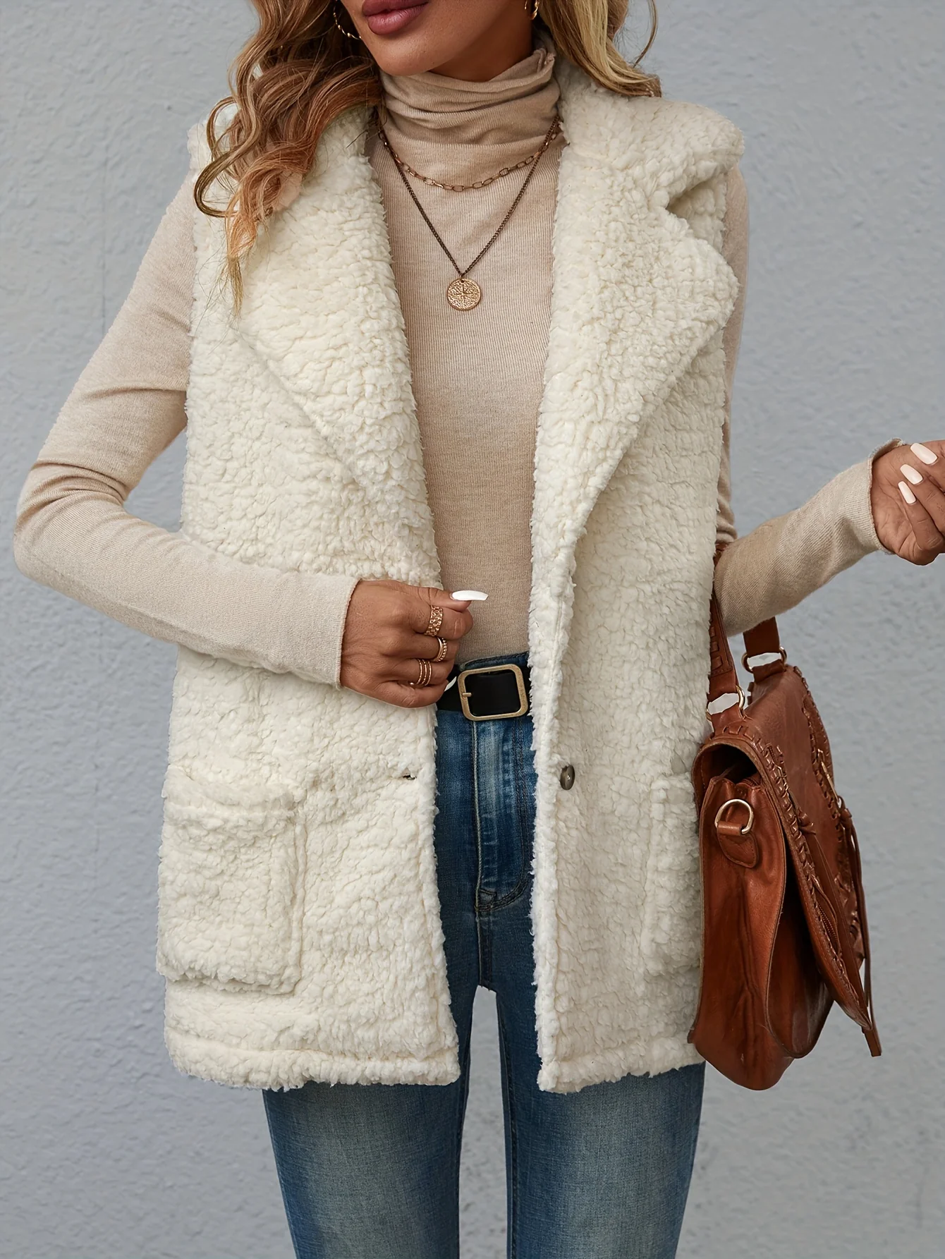 Lapel Patched Pockets Vest Jacket, Casual Thermal Sleeveless Jacket For Fall & Winter, Women's Clothing - Deanwangkt