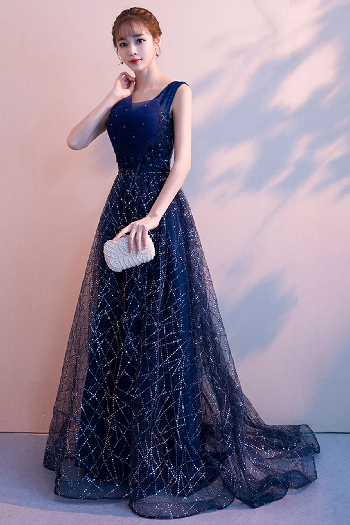 solvbao Blue Tulle Lace Long Prom Dresses, A-Line Evening Dresses - Deanwangkt