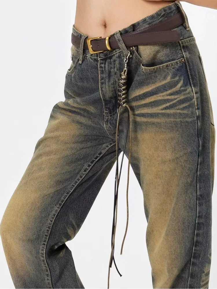 deanwangkt Street Wash Made Old Blue Micro Flared Pants For Women's Autumn New Slim Retro Jeans Trendy Women's Jeans - Deanwangkt