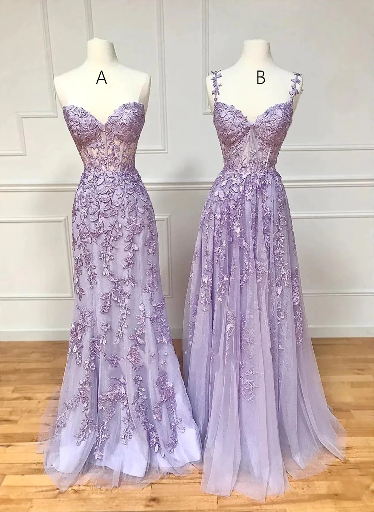 Solvbao Beautiful Purple Tulle with Lace Long Formal Dress, Purple Lace Prom Dress - Deanwangkt