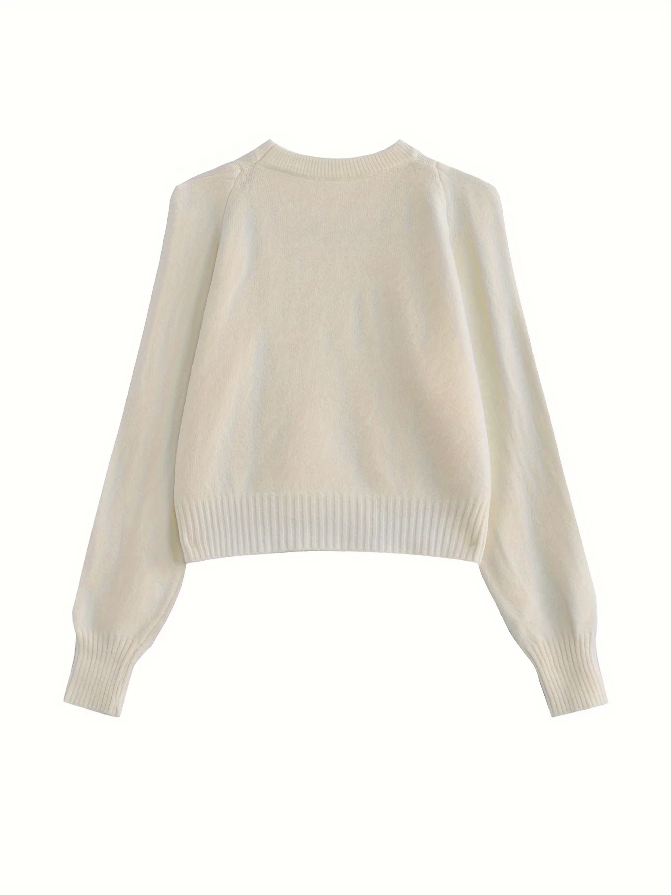 deanwangkt  Solid Crew Neck Pullover Sweater, Casual Long Sleeve Crop Versatile Sweater, Women's Clothing - Deanwangkt