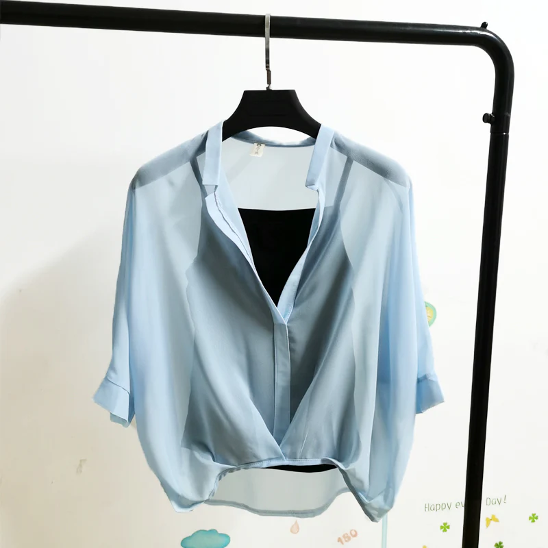 deanwangkt Two Piece Set Leopard Chiffon Shirts Summer Half Sleeve Loose V-Neck Women Casual Blouse Sexy Casual Striped Tops 19483 - Deanwangkt