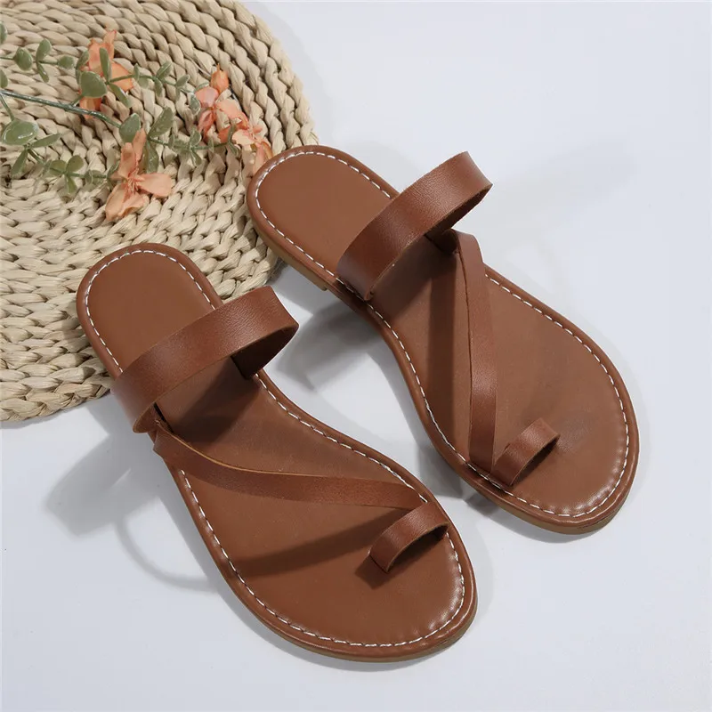 deanwangkt Summer Solid Color Flat Sandals Fashion Open Toe Outdoor Slippers Casual Beach Women's Shoes Plus Size  Zapatos De Mujer Slides - Deanwangkt