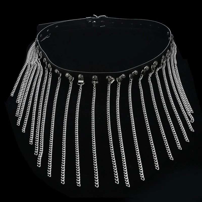 deanwangkt  Punk Black Waist Chain Belt Leather Layered Belly Body Chains Body Jewelry Rave  Accessories for Women and Girls - Deanwangkt